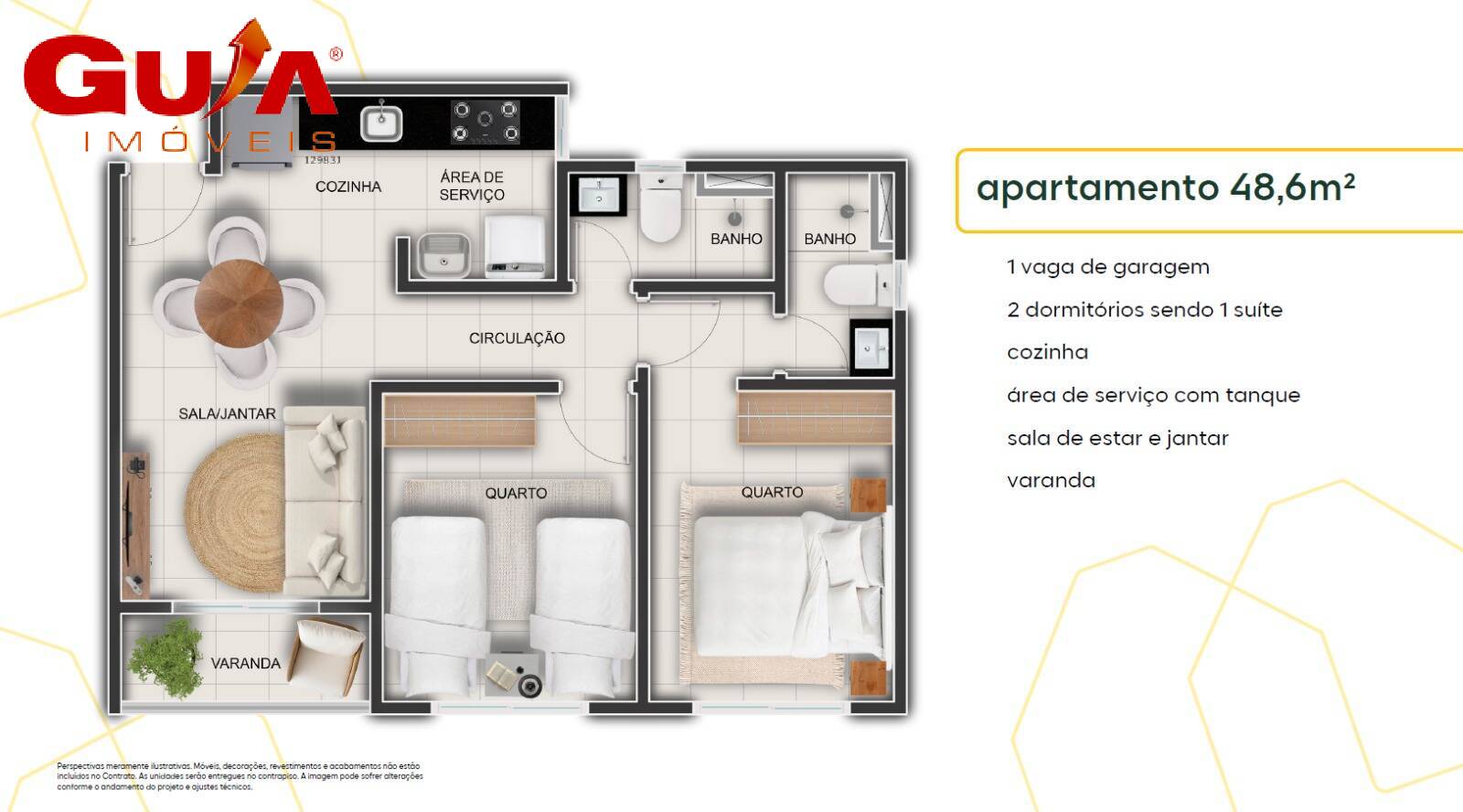 Apartamento, 2 quartos, 48 m² - Foto 2